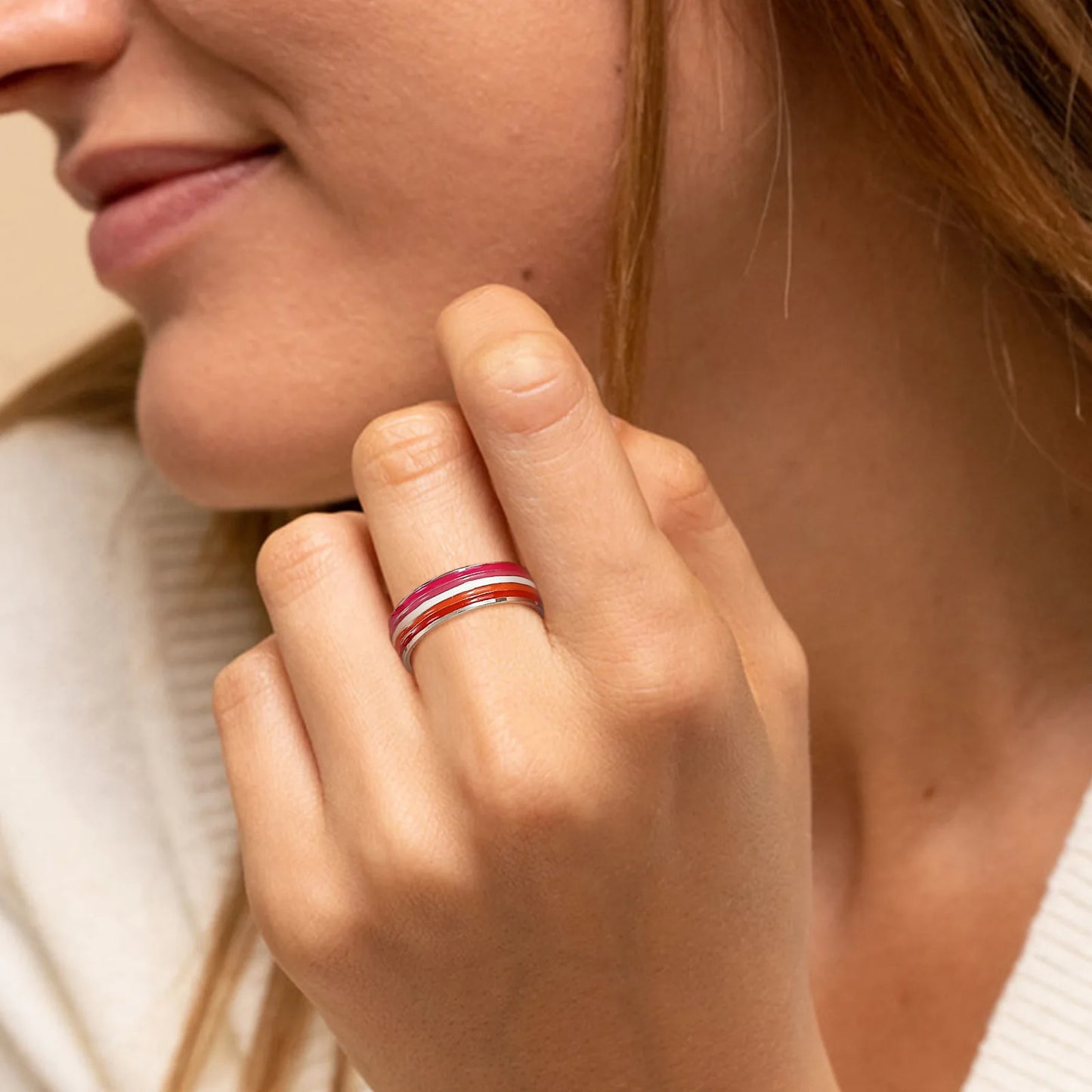 Lesbian Pride Ring On Woman